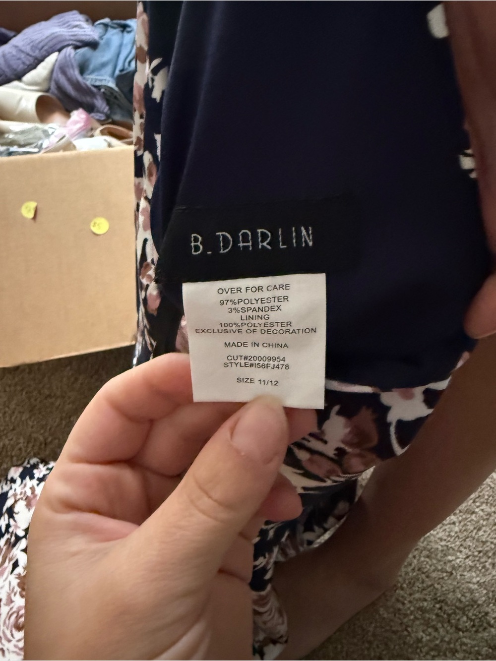B. Darlin Navy Floral Fit-and-Flare Dress with Pink and Cream Accents